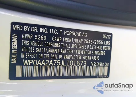 2018 Porsche Panamera 4 из США, поврежденный, VIN WP0AA2A75JL101673